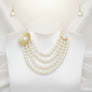 Cream Pearl Floral Detail 4 Layer Chunky Necklace