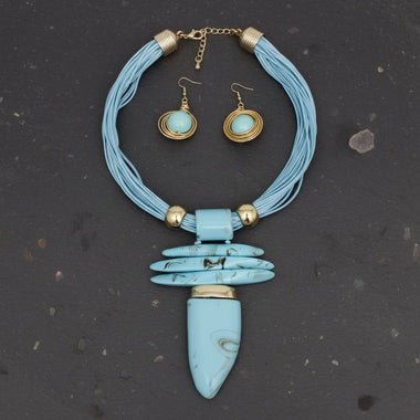 Turquoise Marbled Horn Pendant Multi Cord Necklace