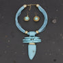 Turquoise Marbled Horn Pendant Multi Cord Necklace
