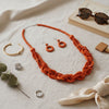 Long Orange Wood Bead Earthy Energy Necklace