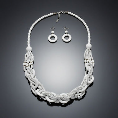 Long White Wood Bead Earthy Energy Necklace
