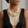 Waterfall Fringe Cream Pearl Bib Necklace