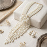 Dewdrop Cream Pearl Multi Strand Tassel Necklace