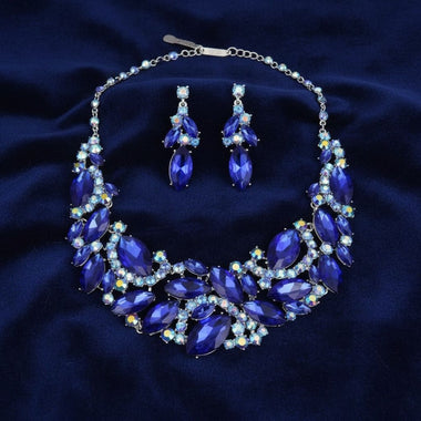 Royal Blue Marquise Crystal Bib Formal Necklace