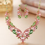 AKA Pink Green Crystal Cluster V Formal Necklace