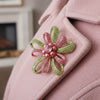 Brooch Large Pink Green Stone Loop Pearl Pin