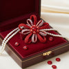 Brooch Large Red Rhinestone Loop Pearl Pin