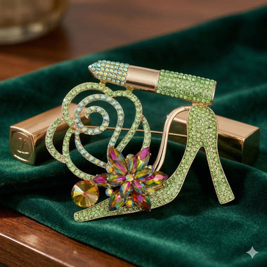 AKA Luminous Lipstick High Heel Green Gold Brooch