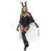 Dark Devil 6 Pc Black Teddy bodysuit Pentagram Contrast Lace Costume Set Size SM