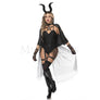 Dark Devil 6 Pc Black Teddy bodysuit Pentagram Contrast Lace Costume Set Size SM