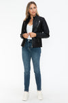 Snobbish Faux Leather Zip Up Mock Neck Jacket