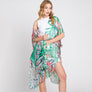 DIONA J HAND DRAWN TROPICAL LEAVES KIMONO ONE SIZE GREEN