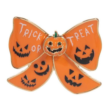 Pumpkin with Enameled Bow Single Brooch