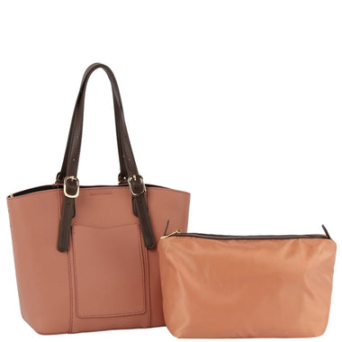 DIONA J 2IN1 LEATHER SMOOTH HANDLE SATCHEL W ZIPPER BAG SET COLOR BROWN