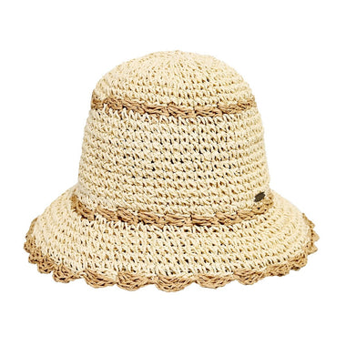 CC PAPER STRAW HAND CROCHET CLOTHE BUCKET HAT WITH SCALLOP EDGE DETAILS NATURAL