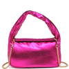 Diona J Women's Designer Metallic Smooth Chain Top Handle Bag Pink