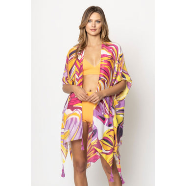 DIONA J TROPICAL PRINT KIMONO ONE SIZE COLOR BERRY