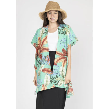 DIONA J FASHION TROPICAL PRINT KIMONO ONE SIZE COLOR MINT