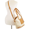 DIONA J TWO TEXTURED STRAW SATCHEL BAG COLOR BEIGE