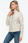 Snobbish PU Leather Biker Jacket with Side Zip Pockets