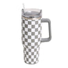 Checkered 40oz Stainless Steel Tumbler with Handle and Straw Lid | Gray