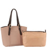 DIONA J 2IN1 LEATHER SMOOTH HANDLE SATCHEL W ZIPPER BAG SET COLOR TAN