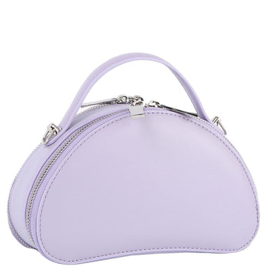 DIONA J LEATHER PLAIN SMOOTH CURVED SHAPE HANDLE CROSSBODY BAG COLOR LAVENDER