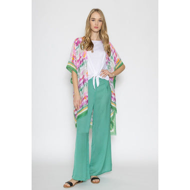 DIONA J BORDER TIE DYE PRINT KIMONO ONE SIZE COLOR GREEN