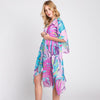 DIONA J HAND DRAWN TROPICAL LEAVES KIMONO ONE SIZE COLOR PURPLE