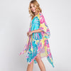 DIONA J HAND DRAWN TROPICAL LEAVES KIMONO ONE SIZE COLOR TURQUOISE