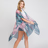 DIONA J ABSTRACT PAISLEY FLOWER PRINT KIMONO CARDIGAN ONE SIZE COLOR TEAL