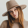 Faux suede wide brim panama hat with braided band