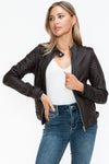 Snobbish PU Leather Biker Jacket with Side Zip Pockets