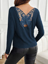 Lace Detail Butterfly Back Round Neck Long Sleeve T-Shirt