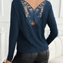Lace Detail Butterfly Back Round Neck Long Sleeve T-Shirt