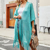 DIONA J METALLIC TASSEL PEARL EDGE KIMONO COVER UP ONE SIZE COLOR TEAL