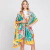 DIONA J HAND DRAWN WATERCOLOR TROPICAL LEAVES KIMONO ONE SIZE COLOR YELLOW