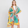 DIONA J HAND DRAWN WATERCOLOR TROPICAL LEAVES KIMONO ONE SIZE COLOR YELLOW