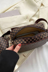 Small Brown Multi Handbag Checkered Vegan Leather Crossbody Bag with Coin Purse