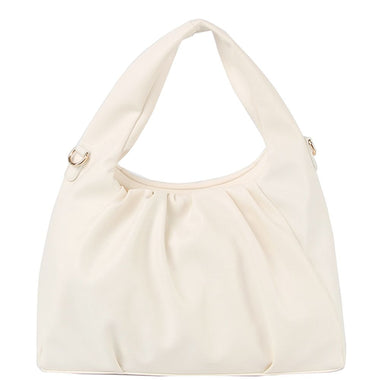 DIONA J WOMEN'S SMOOTH CHIC PLEATED SHAPED HANDLE CROSSBODY BAG COLOR WHITE