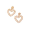 Beaded Heart Statement Thick Heart Seed Bead Heart Hoop Dangle Earrings White