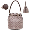 2IN1 OVAL MONOGRAM PRINT DRAWSTRING SHOULDER CROSSBODY BAG W WALLET SET BROWN