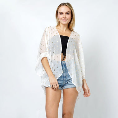 DIONA J DOT FOIL PRINT SHEER KIMONO ONE SIZE COLOR WHITE