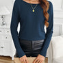 Lace Detail Butterfly Back Round Neck Long Sleeve T-Shirt