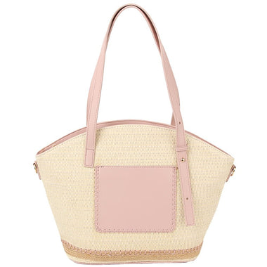 DIONA J TWO TEXTURED STRAW SATCHEL BAG COLOR PINK