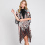 DIONA J ABSTRACT PAISLEY FLOWER PRINT KIMONO CARDIGAN ONE SIZE COLOR BLACK