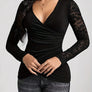 Lace Ruched Surplice Long Sleeve Top