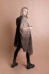 Herringbone Tweed Hooded Frayed Edge Poncho