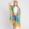 DIONA J HAND DRAWN WATERCOLOR TROPICAL LEAVES KIMONO ONE SIZE COLOR YELLOW