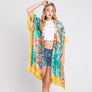 DIONA J HAND DRAWN WATERCOLOR TROPICAL LEAVES KIMONO ONE SIZE COLOR YELLOW